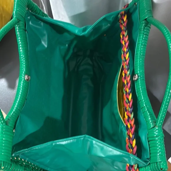Green Woven Handbag with Multicolor Braided Strap - Picture 8 of 8
